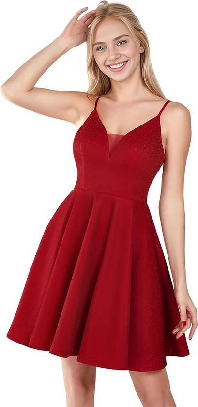 Amazon.com: Ever-Pretty Women's Summer Dresses Glitter V Neck Spaghetti Straps Mini Wedding Guest Dress Red US00 : Clothing, Shoes & Jewelry