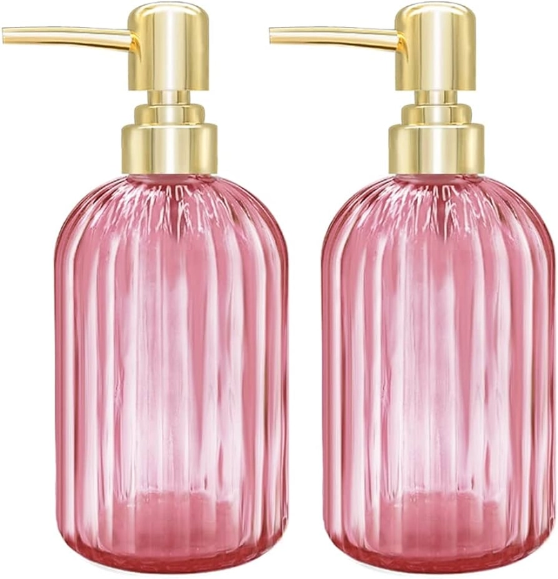 Soap Dispenser - 2 Pack 14 Oz Kitchen Soap Dispenser with Pump, Bathroom Transparent Soap Dispenser Bottle for Hand Soap, Dish Soap or Lotion (Pink)