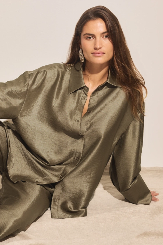 Chemise oversize en rayonne Vert