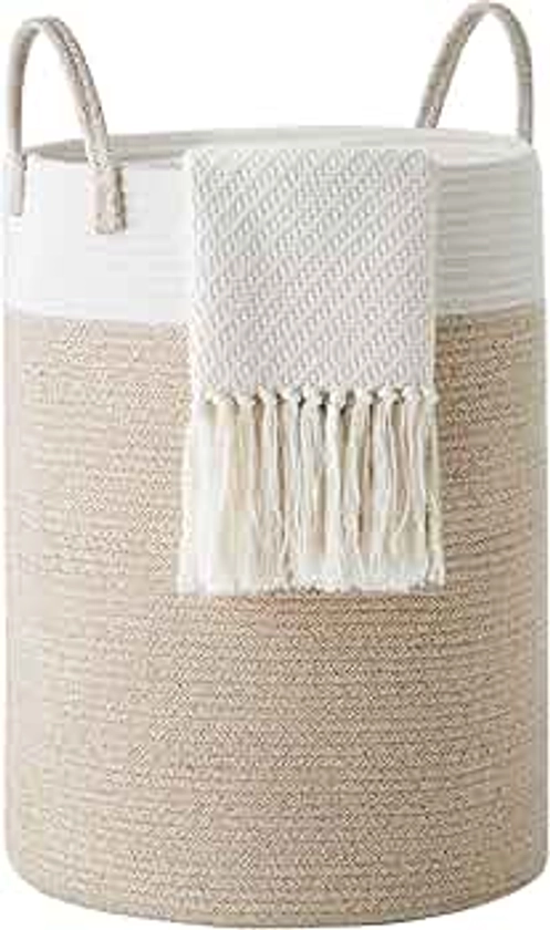 Cotton Rope Laundry Hamper by YOUDENOVA, 58L - Woven Collapsible Laundry Basket - Clothes Storage Basket for Blankets, Laundry Room Organizing, Bedroom Storage, Clothes Hamper – Brown