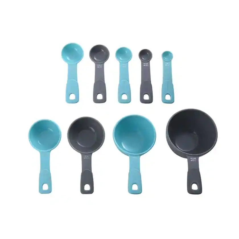 Farberware Measuring Cups and Spoons Set, 9 Piece - Aqua Gray - 7" x 9.2" x 2.5" | Overstock.com Shopping - The Best Deals on Kitchen Gadgets | 41964927