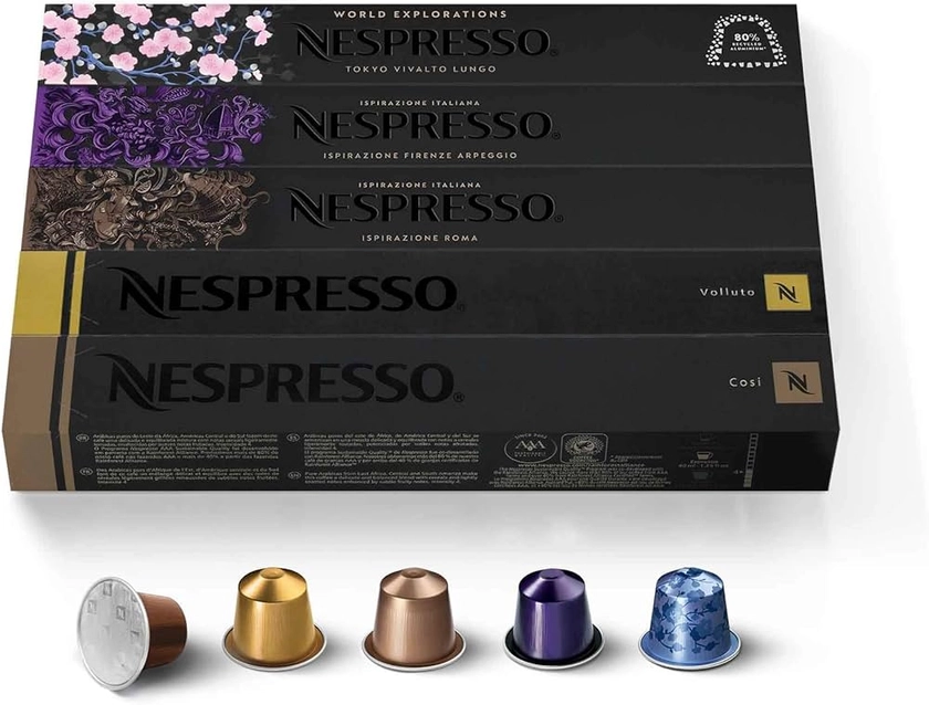 50 NESPRESSO COFFEE CAPSULES (10 x VOLLUTO, 10 x ROMA, 10 x COSI, 10 x VIVALTO LUNGO, 10 x ARPEGGIO)