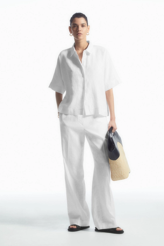 STRAIGHT-LEG TAILORED LINEN PANTS - WHITE - Trousers - COS