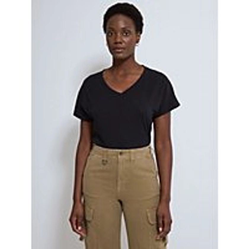 Black Slub Pure Cotton V-Neck T-Shirt | Women | George at ASDA