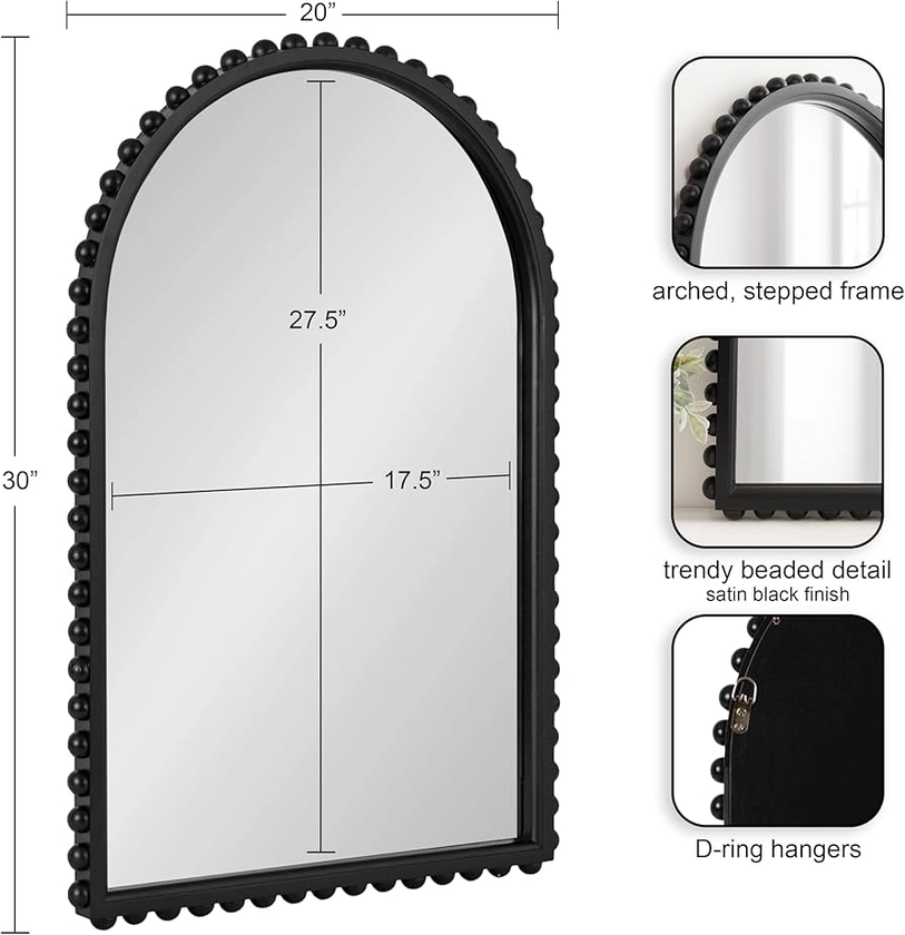 Amazon.com: Kate and Laurel Beadbrook Modern Beaded Arched Mirror, 20 x 30, Black, Transitional Arch Wall Mirror for Use as Bathroom Mirror or Entryway Mirror Decor : Home & Kitchen