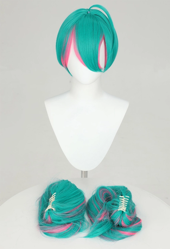 Vocal x Muse Dash Cosplay Wig Long Straight Pink Green Double Ponytail Wig