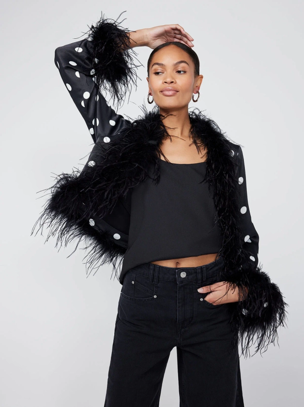 Mariah Black Polka Dot Feather Jacket | KITRI Studio