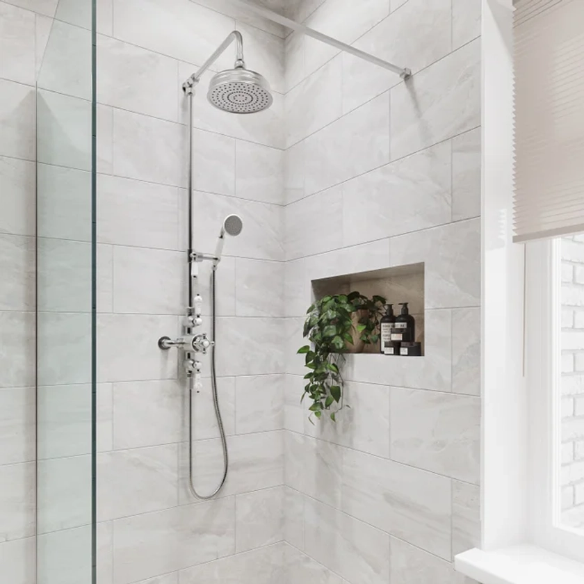 Chrome Traditional Thermostatic Mixer Shower with Round Overhead & Hand Shower - Camden - Better Bathrooms