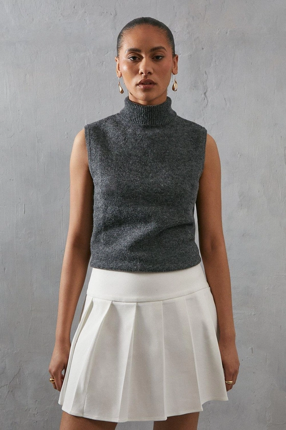 Tops | Roll Neck Sleeveless Knitted Tank Top | Warehouse
