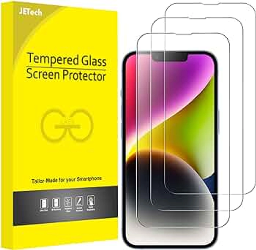 JETech Protector de Pantalla Cobertura Completo para iPhone 14 Plus 6,7 Pulgadas, Mica de Cristal Vidrio Templado 9H Amigable para Funda, HD Transparente, 3 Unidades
