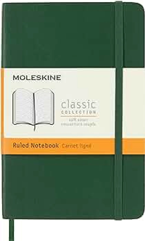 Moleskine Classic Ruled Paper Notebook - Soft Cover and Elastic Closure Journal - Color Myrtle Green - Pocket 9 x 14 A6 - 192 Pages
