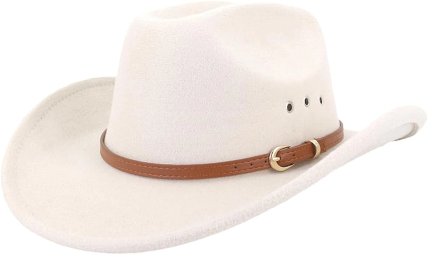 Amazon.com: LIDHAY Cowboy Hat for Women and Men Felt Wide Brim Classic Outdoor Fedora Hats Western Cowboy Cowgirl Hats with Belt Buckle 3 Beige : Everything Else