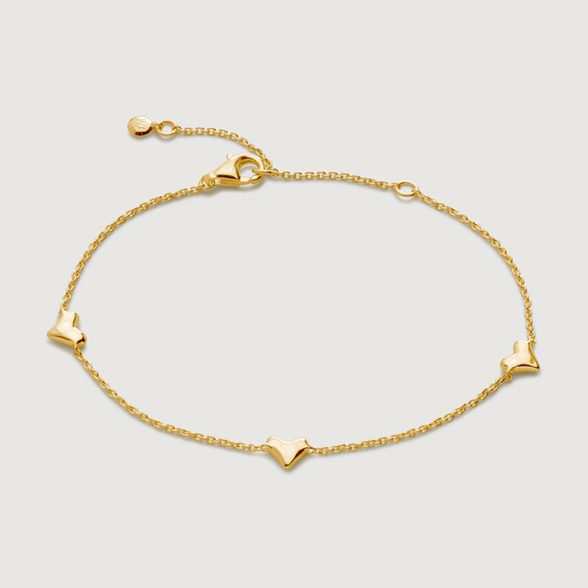 Gold Vermeil Heart Station Chain Bracelet - Heart Station Chain Bracelet