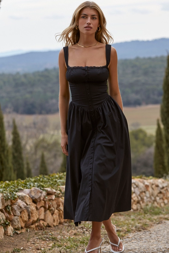 Clothing : Midi Dresses : 'Tatiana' Black Midi Sundress