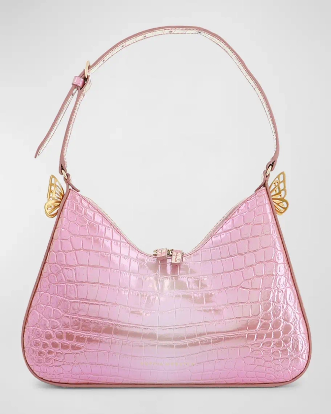 Sophia Webster Mariposa Metallic Croc-Embossed Hobo Bag