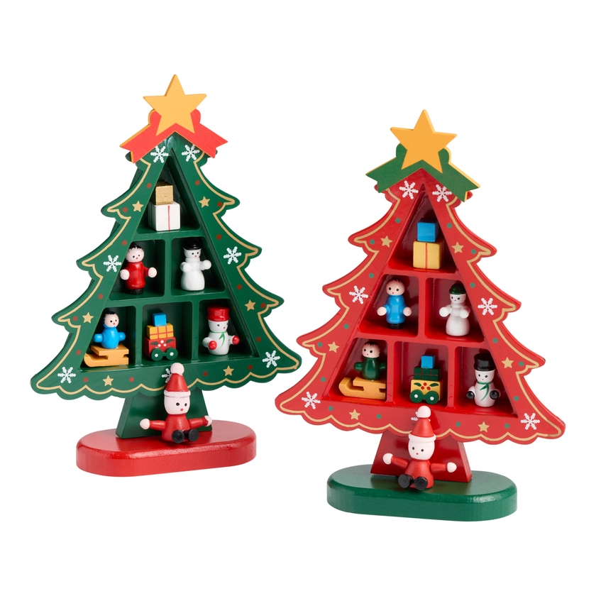 Mini Wood Christmas Tree Display Decor Set of 2 - World Market