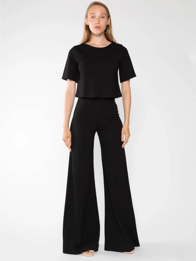 Black Ponte Knit Wide Leg Pant