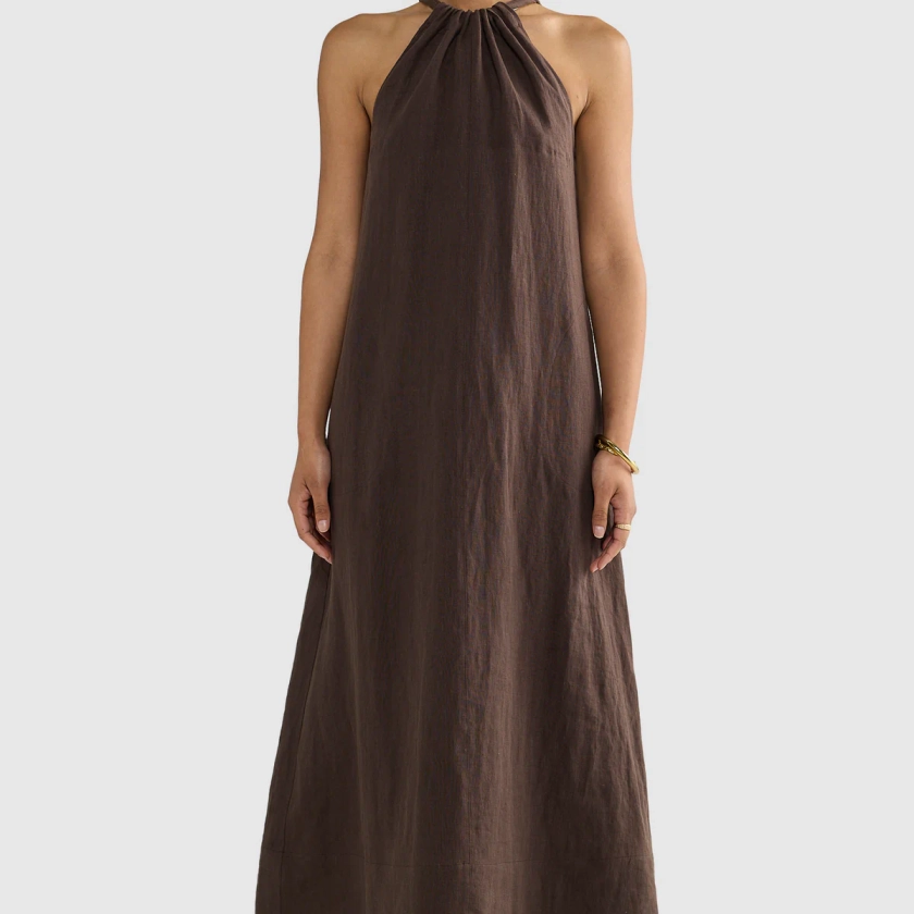 Luna Linen Halter Dress Carob