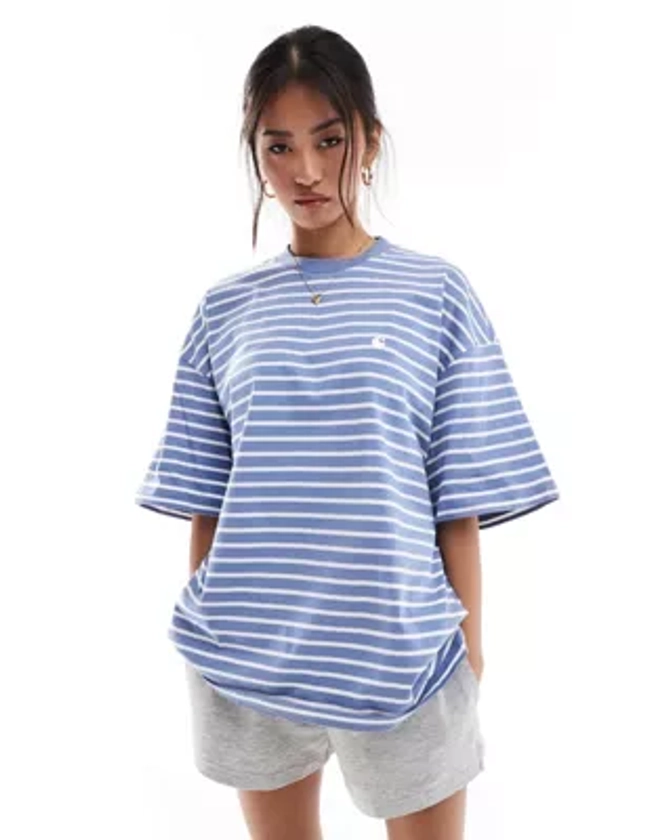 Carhartt WIP - Bryna - T-shirt rayé à manches courtes et bords contrastants - Bleu | ASOS