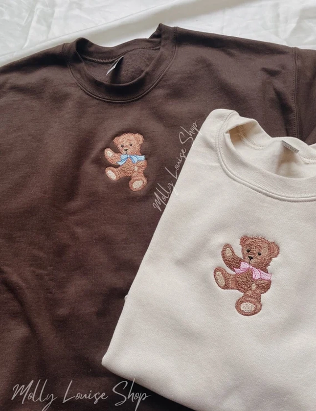 Embroidered Teddy Bear Bow Sweatshirt