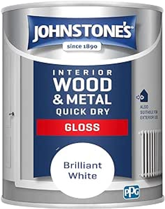Johnstone's - Quick Dry Gloss Finish - Brilliant White - Water Based - Interior Wood & Metal - Radiator Paint - Low Odour - Dry in 1-2 Hours - 13m2 Coverage per Litre - 1.25 L : Amazon.co.uk: DIY & Tools