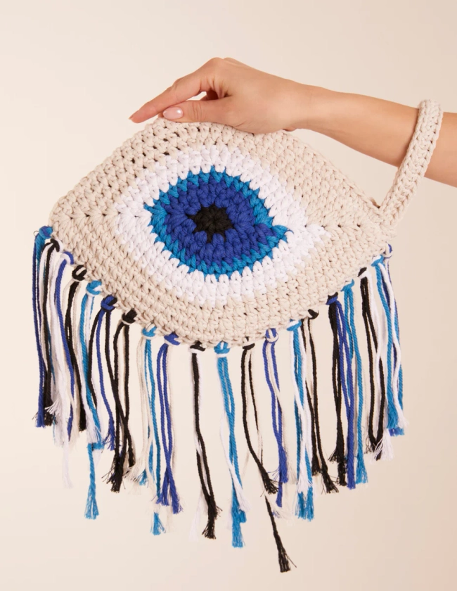 Stone | Evil Eye Tassel Bag | Blue Vanilla