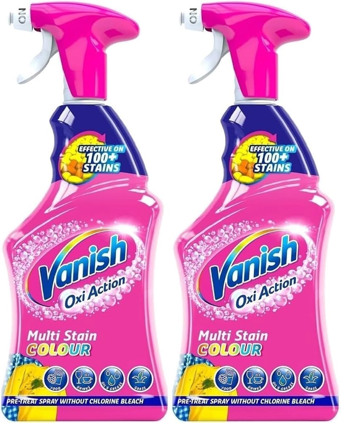 Vanish Oxi Action Pre-Treat For Tough Stains, Fabric Stain Remover Spray, Effective On 100+ Stains, Chlorine Bleach Free Formula, Safe on Everyday Fabrics, 500 ml, Pack of 2