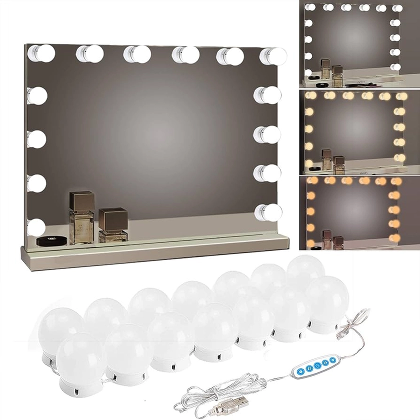 Makeup Vanity Lights for Mirror, Hollywood Style LED Vanity Mirror Lights with 14 dimmable Bulbs, USB Cable, White