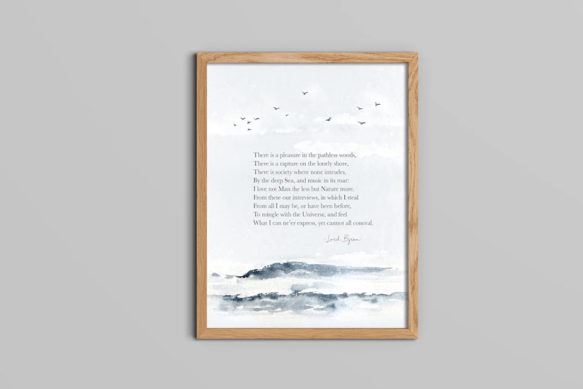 Lord Byron Quote // There is a pleasure in the pathless woods // Watercolor Art Printable