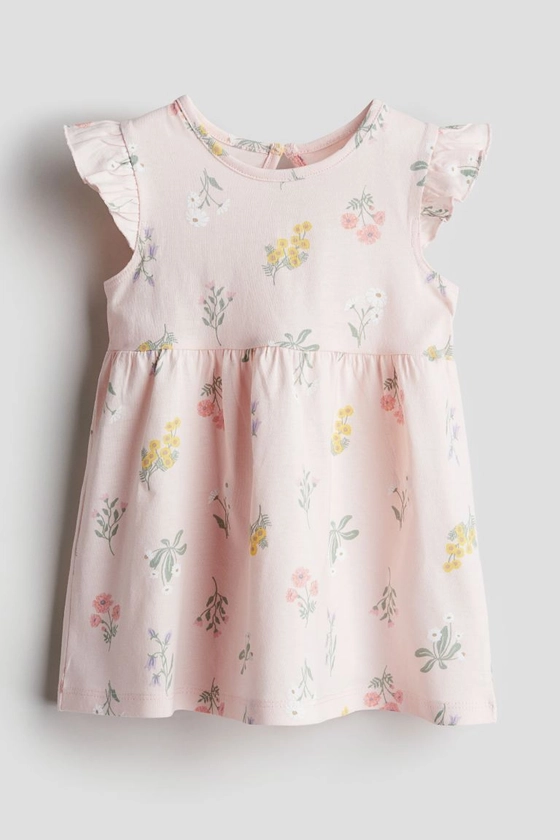 Flounce-trimmed jersey dress - Round neck - Sleeveless - Light pink/Floral - Kids | H&M GB