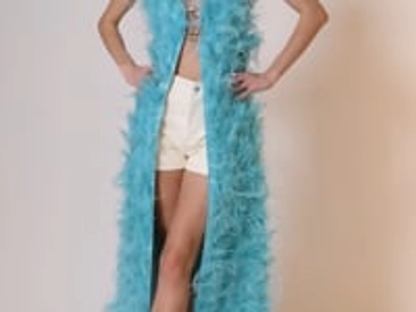 ST TROPEZ FEATHER APPLIQUE SATIN DUSTER VEST