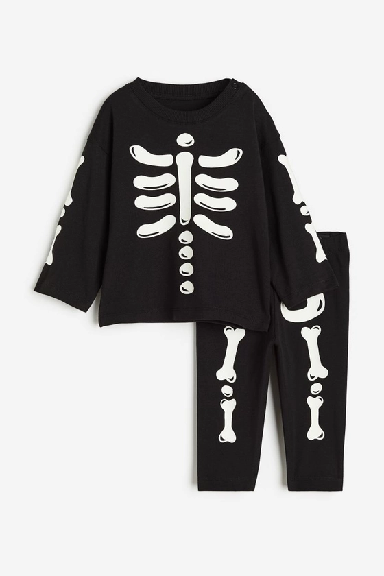 2-piece printed jersey set - Regular waist - Round neck - Black/Skeleton - Kids | H&M GB