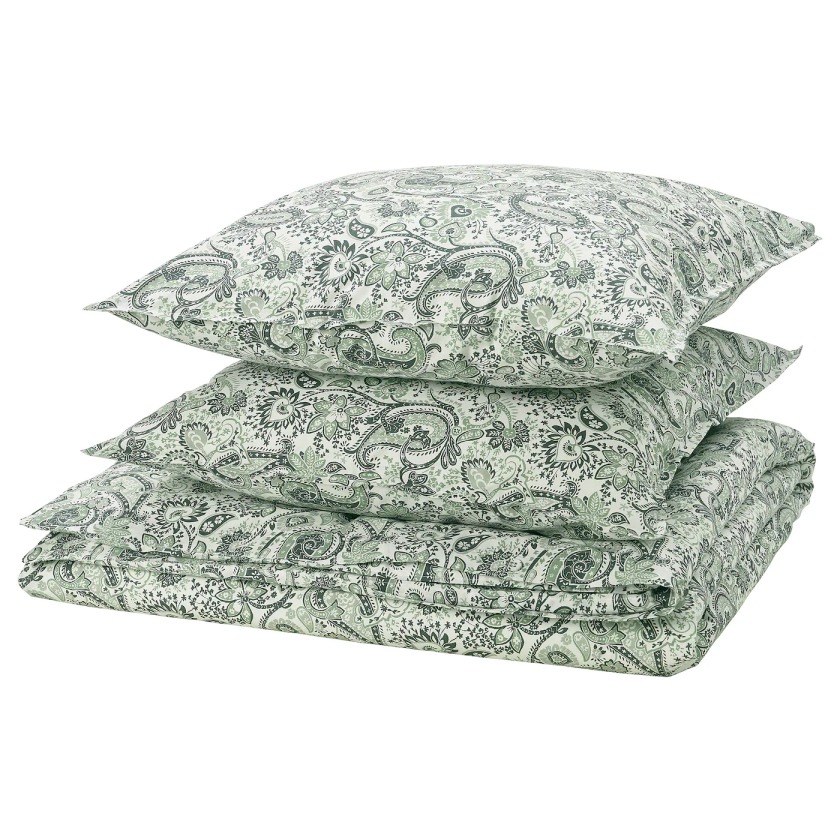 RODGERSIA Housse de couette et 2 taies - vert/blanc 240x220/65x65 cm