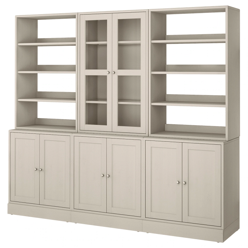 HAVSTA Storage combination w/glass doors - gray-beige 95 5/8x18 1/2x83 1/2 "