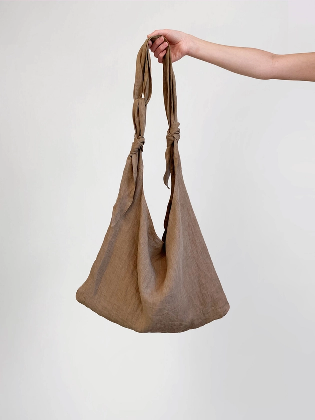 LINEN OLLIE BAG - DARK BEIGE —  MIJEONG PARK - LA based womenswear label