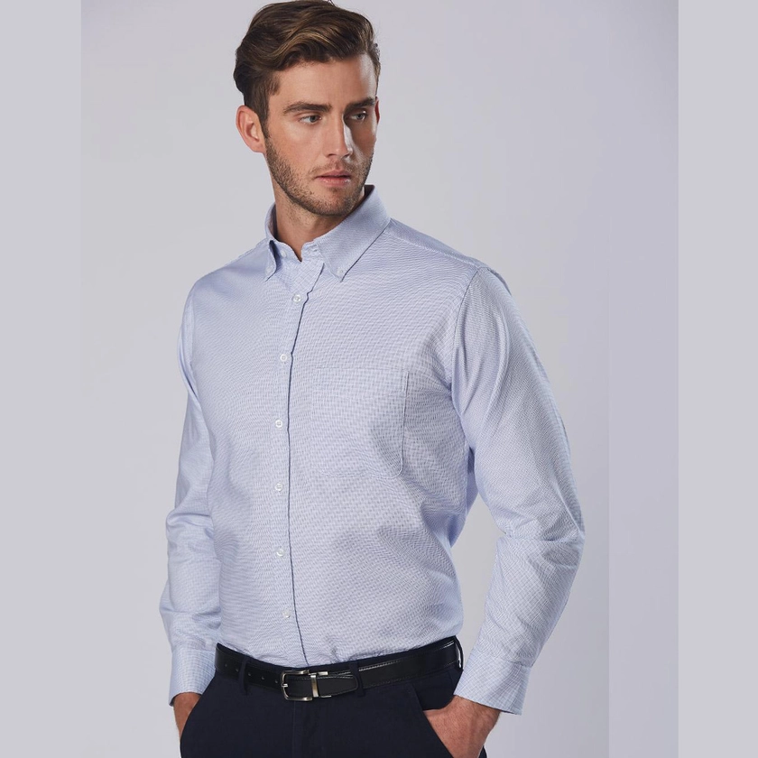 ATHENS | Mens Blue Dot Cotton Long Sleeve Shirt