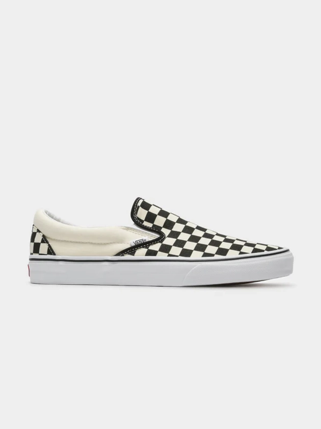 Unisex Classic Slip-On Sneakers in Black and White Checkerboard