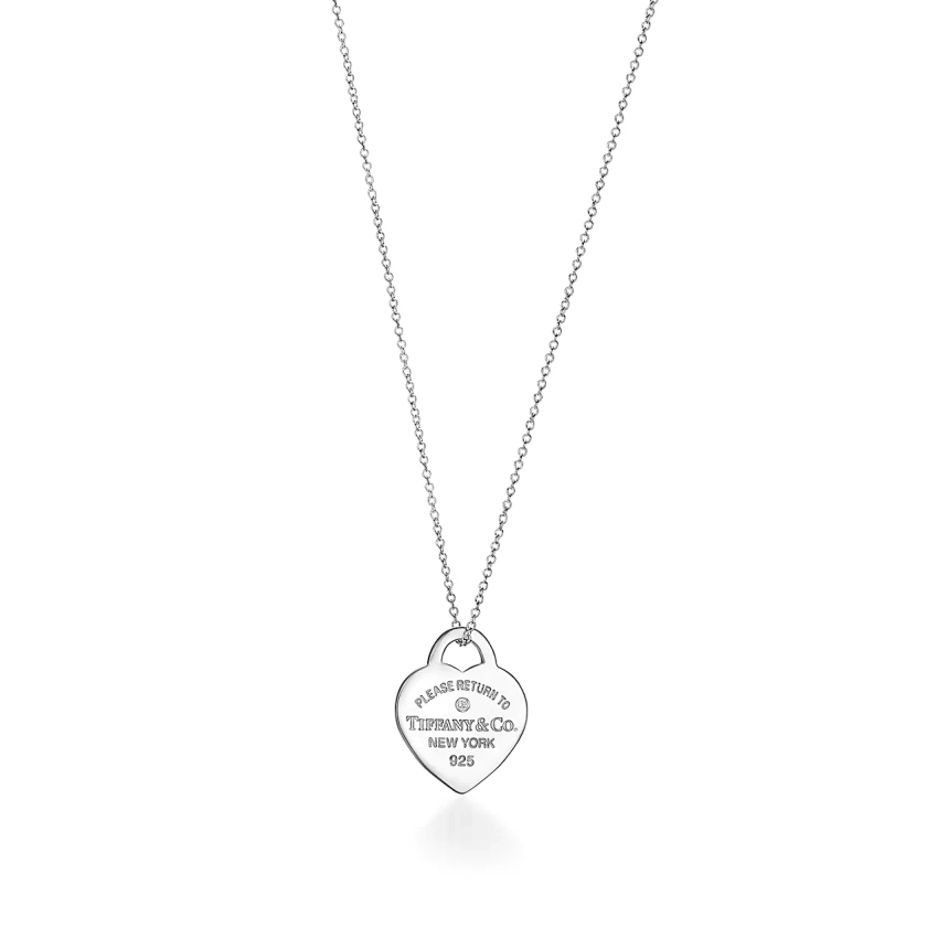 Return to Tiffany™ Pendentif Plaque Cœur en argent 925 millièmes et diamant. Small.