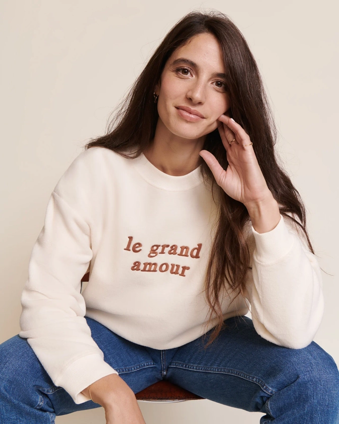 Le sweat Le grand amour femme en polaire recyclée - crème