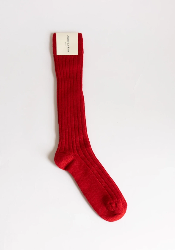 Ribbed College Sock in Red