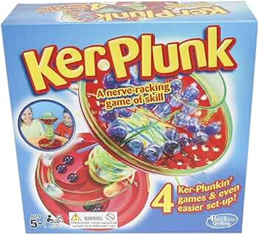 Hasbro Gaming Kerplunk Game for 5+ Year Old Kids | Nerve-Racking Skill Test | Family and Party Game-Night | Includes 30 Marbles, 28 Sticks, and More | 4 Ways to Play | Gift Idea for Classic Games Fans