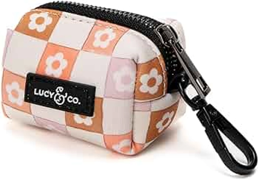 Lucy & Co. The Daisy Delight Poop Bag Holder - Cute Designer Pet Waste Bag Dispenser - One Size - Pink Purple Daisy Checkered