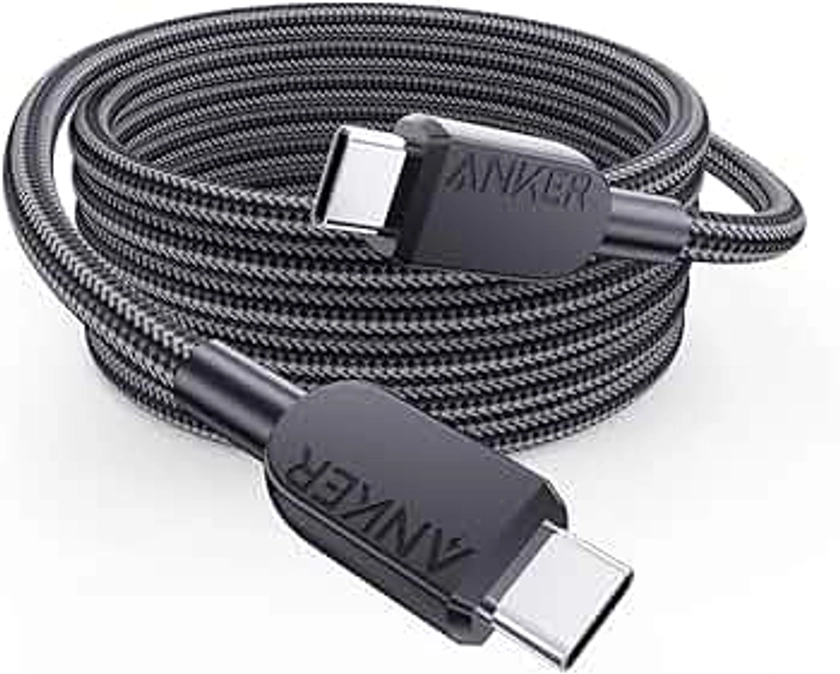 Anker cable USB C vers USB C, 240 W câble de charge Type-C en nylon doublement tressé, pour iPhone 15, MacBook Pro 2020, iPad Pro 2020, iPad Air 4, Samsung Galaxy S23+/S23 Ultra, Pixel et autres(1,8m)