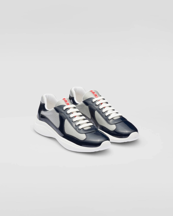 Royal Blue/silver Patent Leather And Technical Fabric Prada America's Cup Sneakers | PRADA