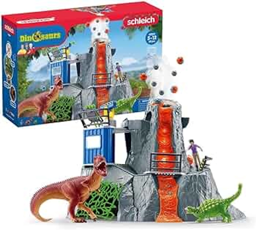 schleich DINOSAURS - Volcano Expedition Base Camp, Dinosaur Playset Including LED Erupting Volcano, Researcher Figurines and 2 x Dinosaur Toys for Boys and Girls ages 4+