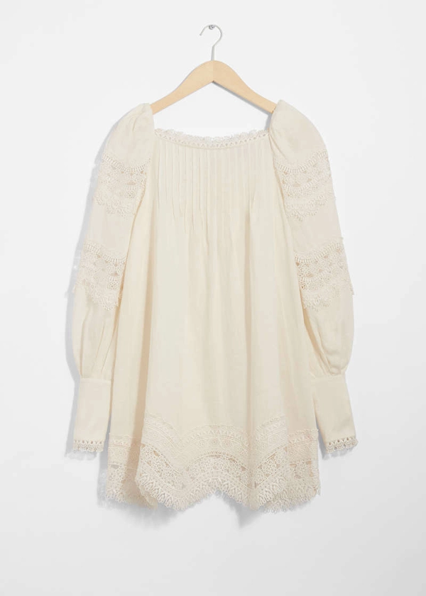Lace-Trimmed Mini Dress - Cream - & Other Stories GB
