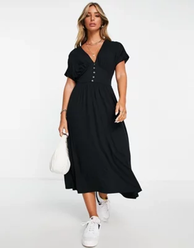 ASOS DESIGN - Robe mi-longue boutonnée et cintrée à la taille - Noir