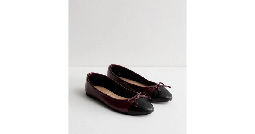 Burgundy Contrast Toe Cap Ballerina Pumps | New Look