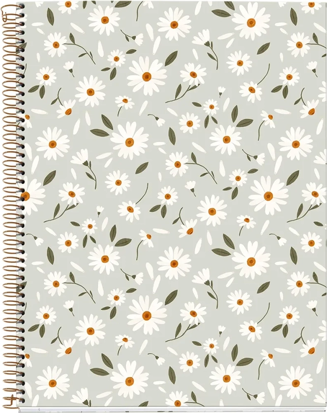 Miquelrius - Notebook A4 (210 x 297 mm), Grille 5 mm, 120 feuilles de 70 g/m², couverture en carton vert, 4 bandes de couleur, spirale cuivre, collection Spring Flowers, Fleurs