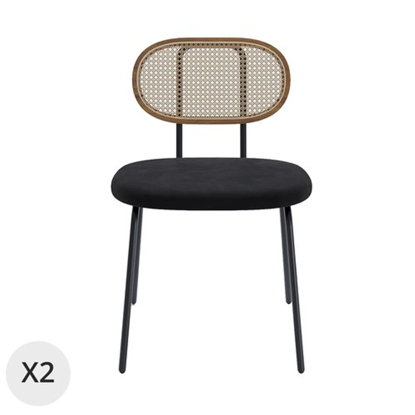 Lot de 2 chaises en rotin et velours - GABRIELLE